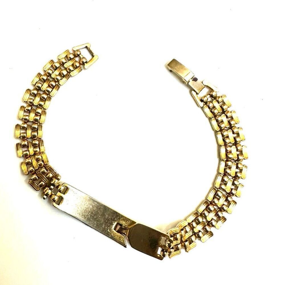 Gold tone vintage chain ID bracelet - Picture 3 of 9